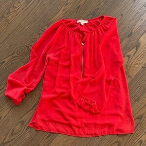 Michael Kors Red Long-Sleeve Peasant Blouse with Front Zip